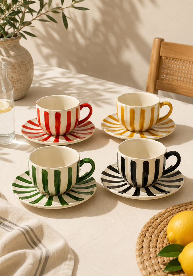 Striped Espresso Cup & Saucer Collection