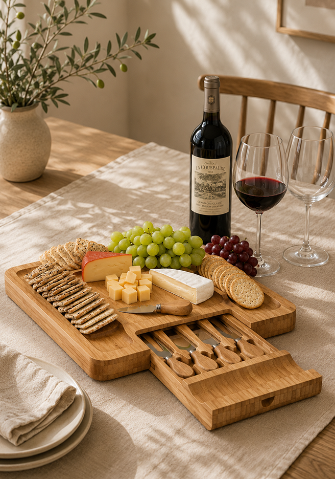 Bamboo Cheese Board with Hidden Drawer