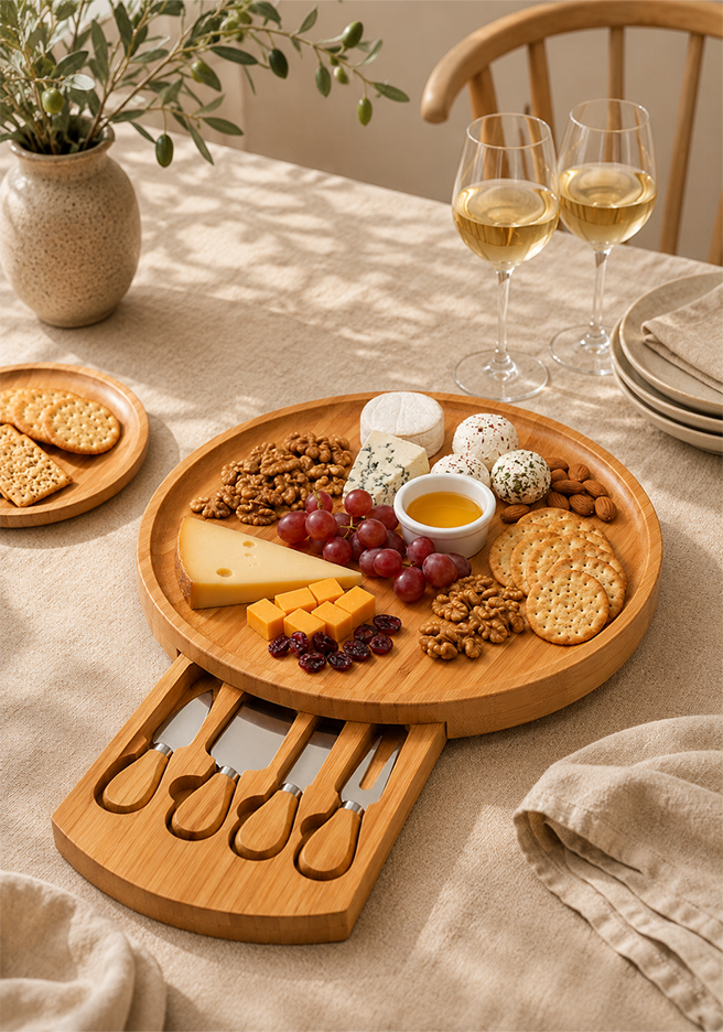 Round Cheese Board with Cutlery Drawer