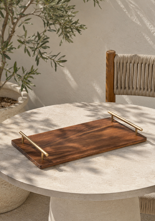 Walnut Serving Tray with Brass Handles