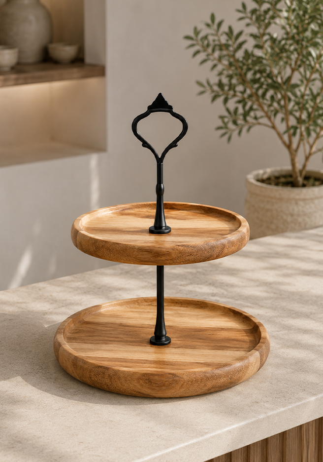 Two-Tier Wooden Serving Stand