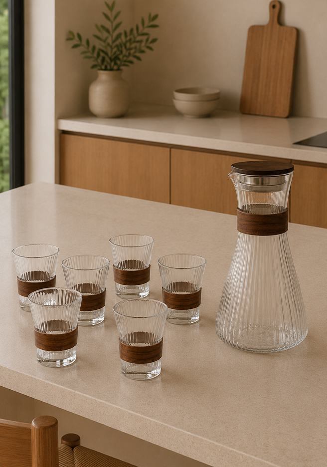 Ribbed Glass Beverage Set (7 Pieces per set)