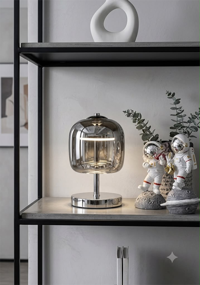 Smoked Glass Dome Table Lamp
