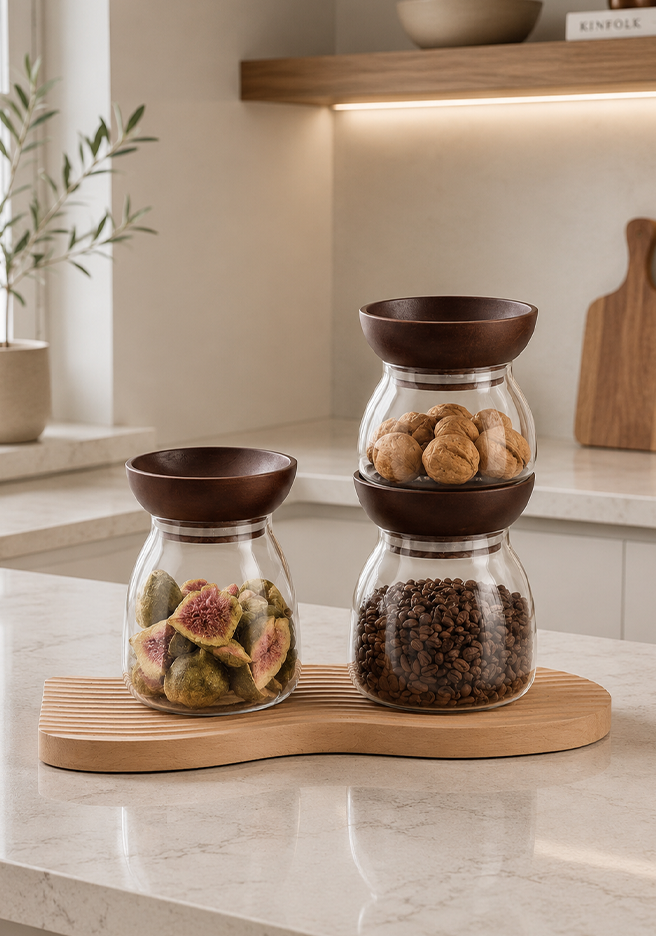 Walnut Glass Storage Jar Collection