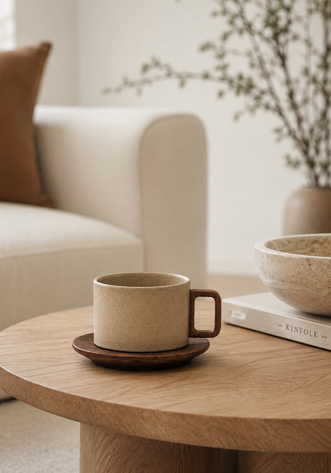 Minimalist Stoneware Cup & Saucer