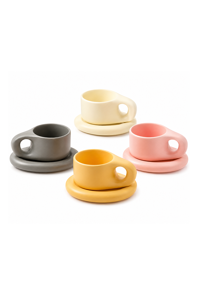 Modern Stoneware Espresso Cup Set