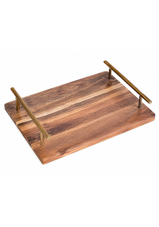 Rectangular Walnut Serving Tray with Brass Handles