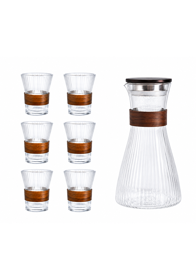 Ribbed Glass Beverage Set (7 Pieces per set)