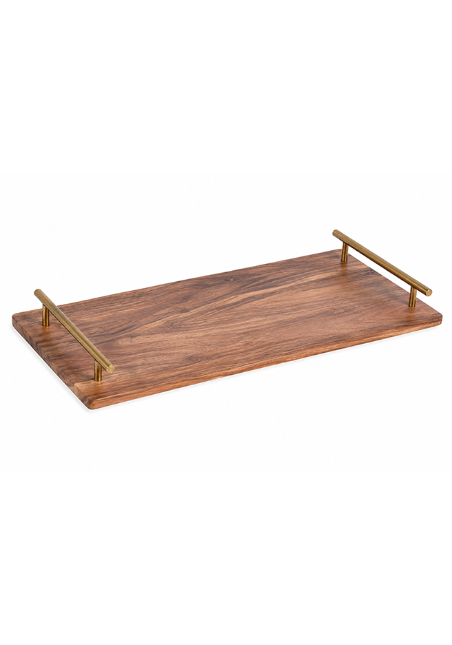 Walnut Serving Tray with Brass Handles