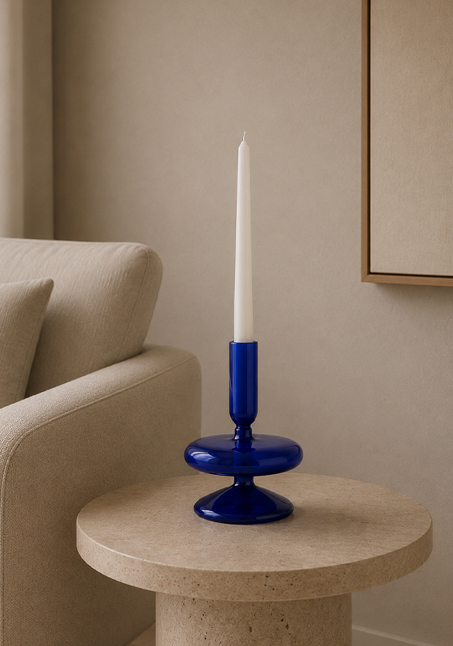 Sapphire Glass Candle Holder