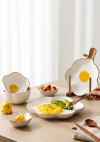 Sunny Egg Ceramic Dinnerware Set - 4 Pieces per Set