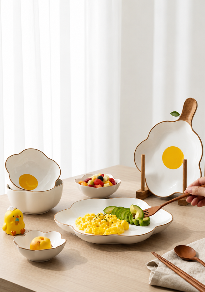 Sunny Egg Ceramic Dinnerware Set - 4 Pieces per Set